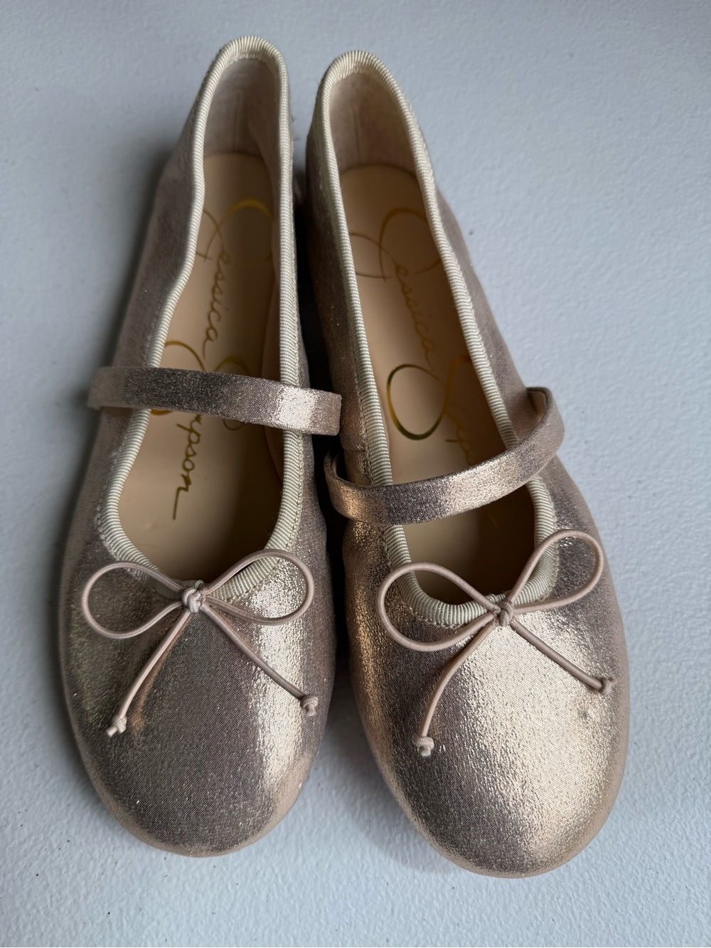 Jessica Simpson Women’s Metallic Rose Gold Mary Jane Flats